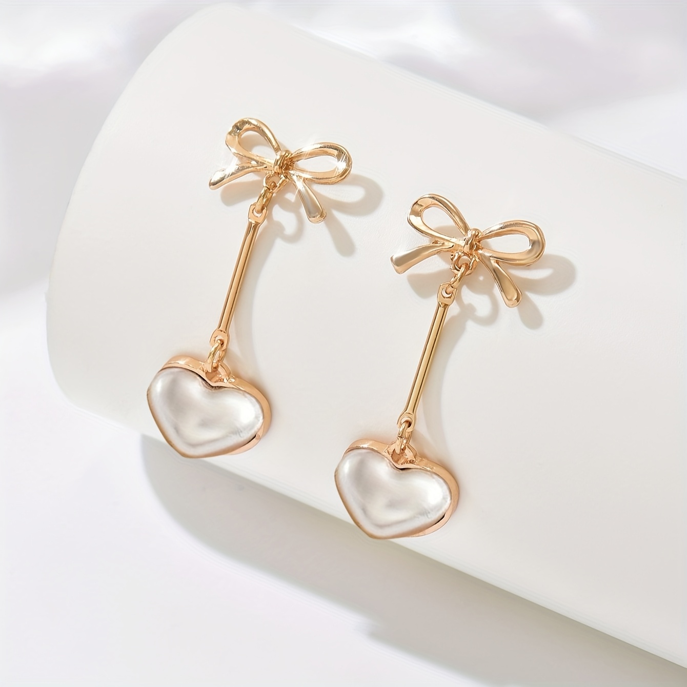 Women's Elegant Golden-Tone Heart Earrings, Everyday & Formal